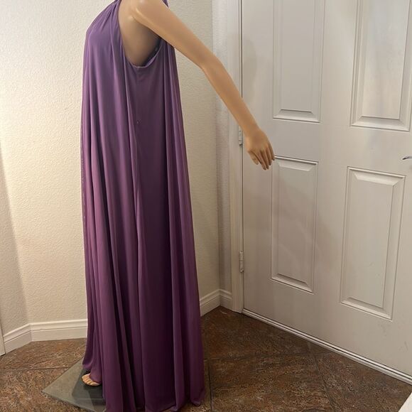 David’s Bridal Dress Sz 14 Wisteria Iris Violet Boat High Neck Tent Sheer Lined - Picture 6 of 16